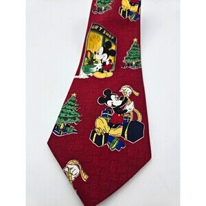 Vintage Mickey Unlimited Christmas Tie Red Disney Mickey Mouse Gift Shop Flaw